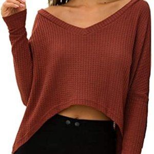 V Neck Waffle Knit Sweater